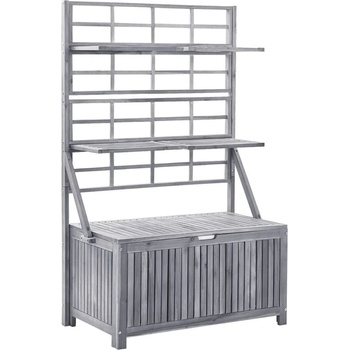 Сандък за съхранение с пергола, сив, 99x55x160 см, акация масив