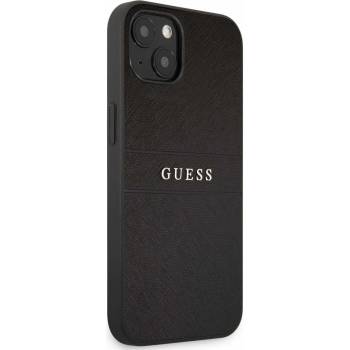 GUESS Saffiano PU Leather Hard Case - дизайнерски кожен кейс за iPhone 13 (черен)
