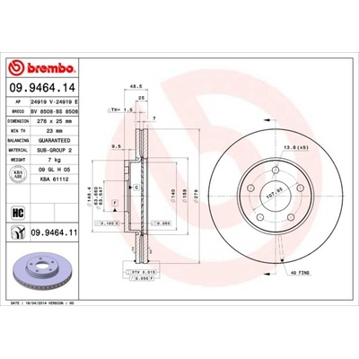BREMBO Brzdový kotúč 09946411