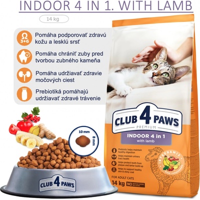Club4Paws Premium dospelé mačky Indoor 4 in 1s jahňacim mäsom 14 kg