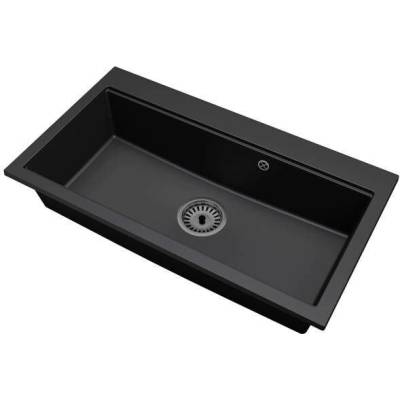 DobreSny Granitový dřez ELITE 90 ČERNÁ + černý sifon 90 x 50 x 21cm