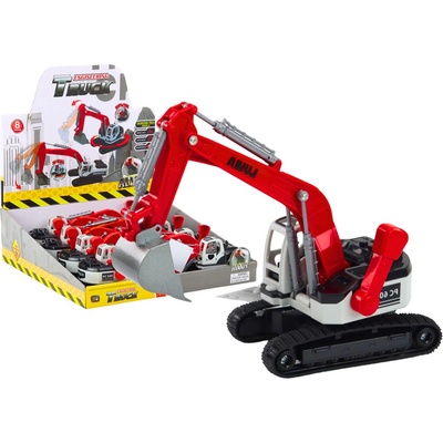 Lean Toys Pásové rypadlo s bílou a červenou kovovou lžící