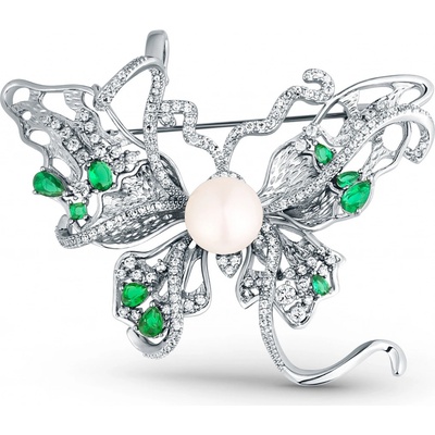 JwL Luxury Pearls Prekrásna brošňa Motýľ s pravou perlou a zirkónmi JL0845