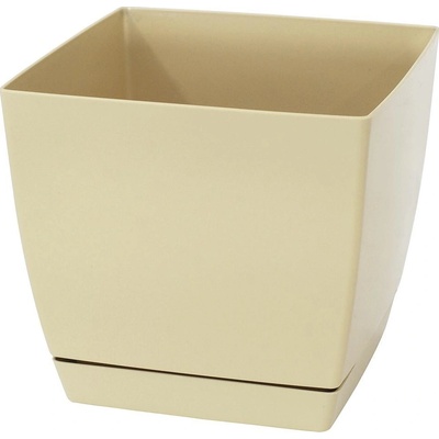 PlasticFuture Květináč Coubi Square s miskou krémový, 13,5 cm