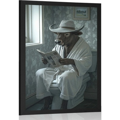 Plakát buvol s novinami na záchodě - 40x60 black