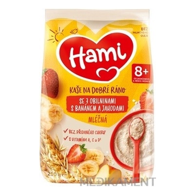 Hami mliečna kaša so 7 obilninami na dobré ráno s banánom a jahodami 210 g