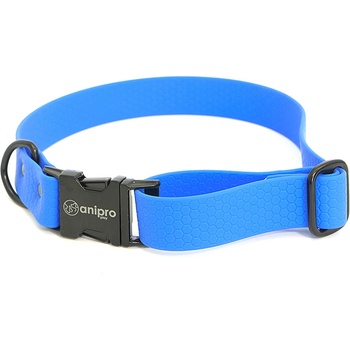Anipro Hexagon - Регулируем нашийник за кучета, водоустойчива лента хексагон 25мм/35-55см светло син с черна тока