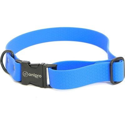 Anipro Hexagon - Регулируем нашийник за кучета, водоустойчива лента хексагон 25мм/35-55см светло син с черна тока