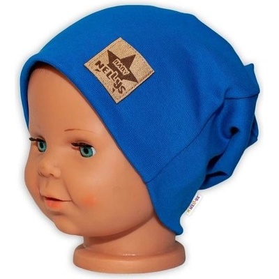 Baby Nellys Hand Made Detská funkčná čiapka s dvojitým lemom tm. modrá čepička