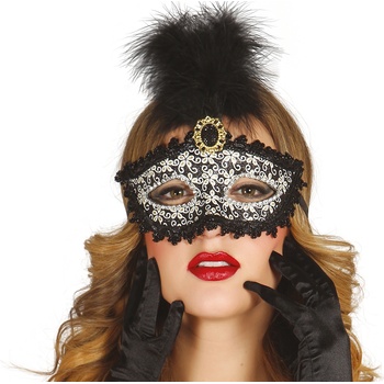 Image 1 of Fiestas Guirca Черно-златна маска с перо