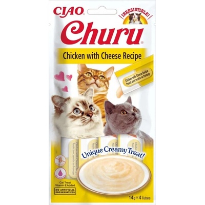 Inaba - Churu Puree - Лакомство за котки нежен крем с пиле и сирене 4 бр в опаковка х 14гр