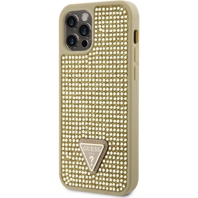 Pouzdro Guess Rhinestones Triangle Metal Logo iPhone 12/12 Pro Gold