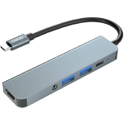 5в1 хъб - HDMI / 3, 5 mm жак / USB-C / 2x USB-A към USB-C - сив (87013)