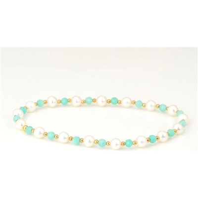 7 Angelic Eyes náramek se zlatými kuličkami s amazonity a říční perlou ZLNA1535F
