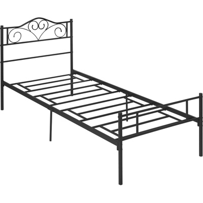 HOMCOM Postel HOMCOM 90 x 200 cm, ocelová s roštem, čelo a nožní část vysoké 31 cm, černá
