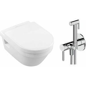 Villeroy & Boch Комплект за окачена тоалетна чиния Villeroy&Boch Architectura, капак с плавно затваряне и хромиран интимен душ комплект с вграден смесител Omnires Y (5684hr01+SYSYBI2CR)