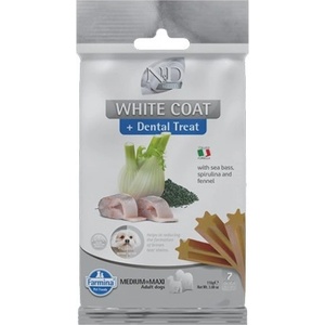 Farmina N&D White Dental Care Treat With Sea Bass, Spirulina and Fennel Medium Maxi - Дентални стикове за кучета от средни и едри породи с лаврак, спирулина и фенел - 100 гр, Италия - KND0011011