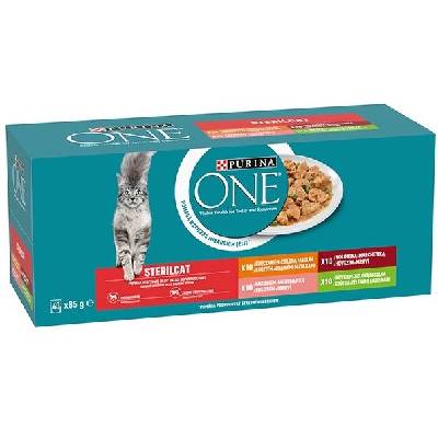 Purina One Sterilcat kuracie, krůta, hovädzie, losos 40 x 85 g
