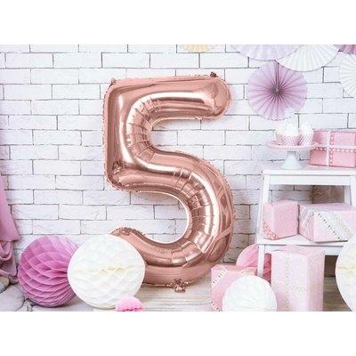 PartyDeco Fóliový balón číslo 5 ružové zlato 86 cm