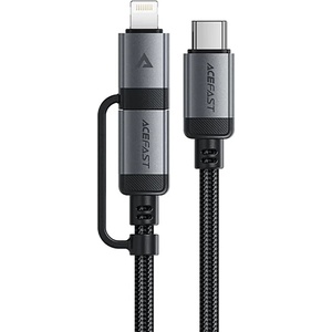 ACEFAST - Кабел за данни (C20-01) - USB-C към Type-C, Lightning, 60W, бързо зареждане, устойчив на огъване, MFi сертифициран, 1.2 м - Черен