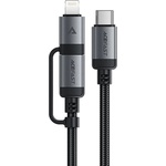 ACEFAST - Кабел за данни (C20-01) - USB-C към Type-C, Lightning, 60W, бързо зареждане, устойчив на огъване, MFi сертифициран, 1.2 м - Черен
