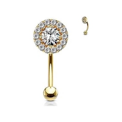 Šperky4U zlacený piercing do obočí kolečko čiré zirkony OB0009-GD