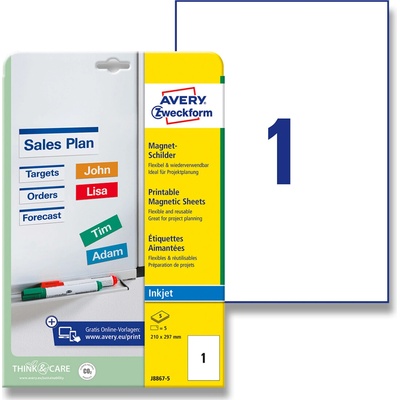 Avery Zweckform J8867-5 Magnetické štítky A4 pro Inkjet 210x297 mm 5 ks bílé
