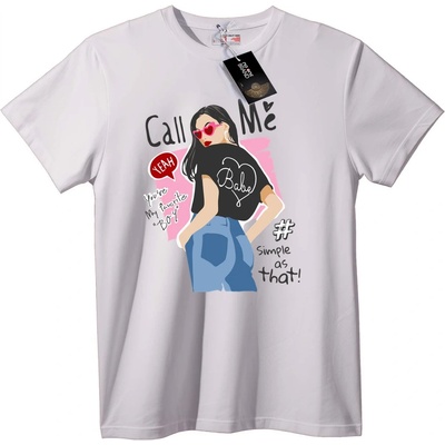 NOONEBRAND Тениска Обади ми се Бейби - XS, White