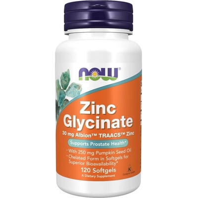 Now Foods Zinc Glycinate zinok bisglycinát v chelátovej väzbe 30 mg 120 softgel kapsúl