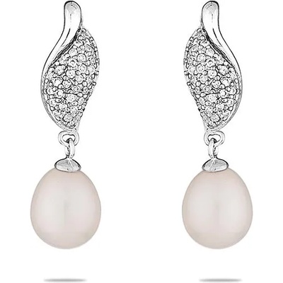 Swan Сребърни обици с цирокиний и сладководна бяла перла LA526EW Swan