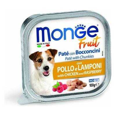 Monge Fruit Paté and Chunkies s kuracími kúskami a malinami pre dospelých psov 100 g