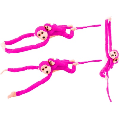 Lean Toys Opica s mláďatkom tmavoružová 70 cm