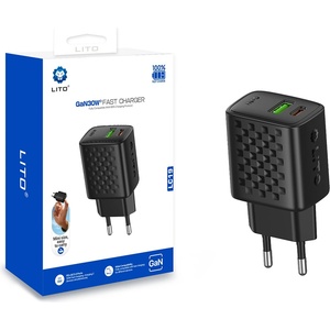 LITO Зарядно - Lito - (LC19) - Type-C, USB изход, PD30W, GaN, PC Fireproof, EU Plug - Черен