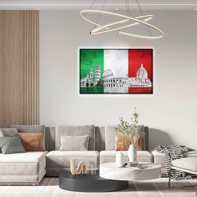 Taliansko nástenný obraz s podsvietením - vlajka a pamiatky 90 x 60 cm