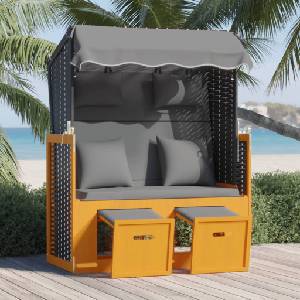 vidaXL Strandkorb с възглавници полиратан и дърво масив черно/антрацит (318667)