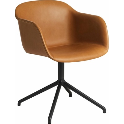 Muuto Fiber Swivel Base Upholstered Refine Leather Cognac / Anthracite Black