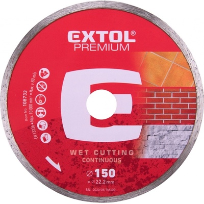 Kotouč diamantový řezný celoobvodový - mokré řezání, O 150x22,2x2,5mm EXTOL PREMIUM