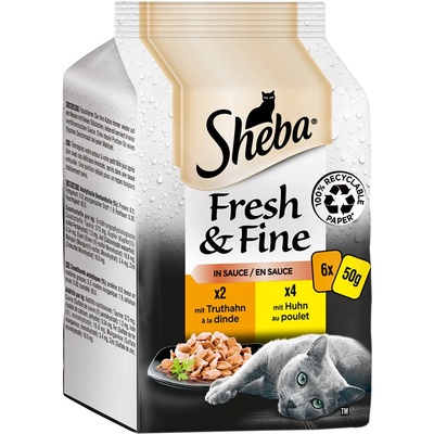 Sheba Fresh & Fine kuracie hovädzie a jahňacie v omáčke 72 x 50 g