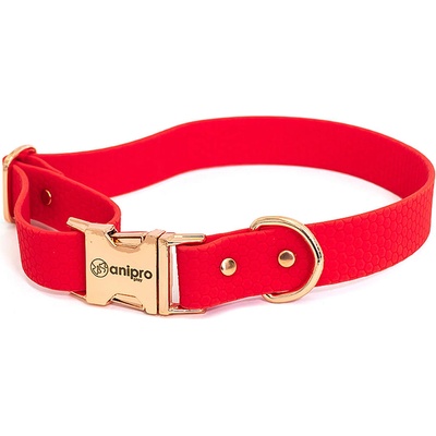 Anipro Hexagon - Регулируем нашийник за кучета, водоустойчива лента хексагон 25мм/35-55см червен с тока розово злато