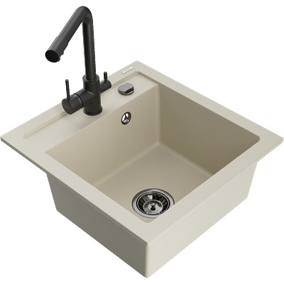 Mexen Vito мивка от гранит с 1 отделение и кухненски смесител Duero, бежов - 6503-69-671600-70 (6503-69-671600-70)