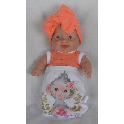 Marina & Pau Realistické miminko holčička usmívající se Maruška s oranžovou mašlí Cookie Nana 20 cm