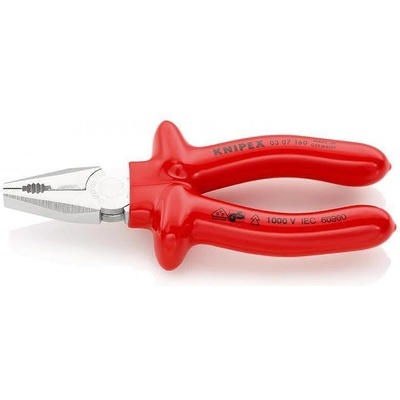 KNIPEX Комбинирани клещи, хромирани, VDE 1000V гумирана червена ръкохватка 160мм, Knipex (K0307160)