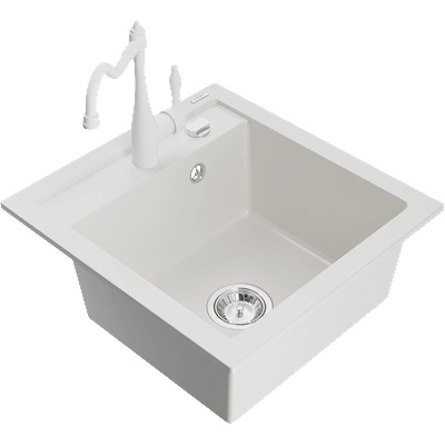 Mexen Vito гранитна мивка 1-коморна с кухненски смесител Carla, бял - 6503-20-670700-20 (6503-20-670700-20)