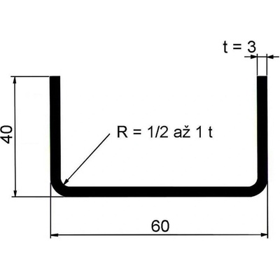 Jekl otevřený U 60×40×3 mm – 6 m