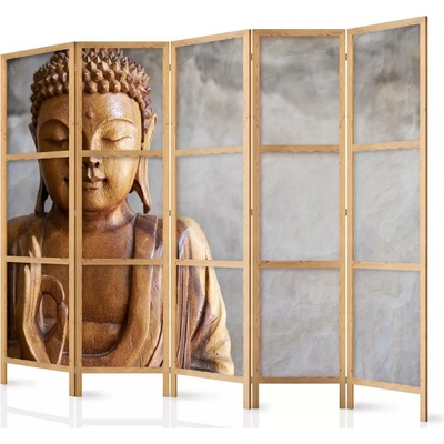 Fabulo Dřevěný paraván 5-dílný - Buddha 172 x 225 cm | potisk na jedné straně paravánu