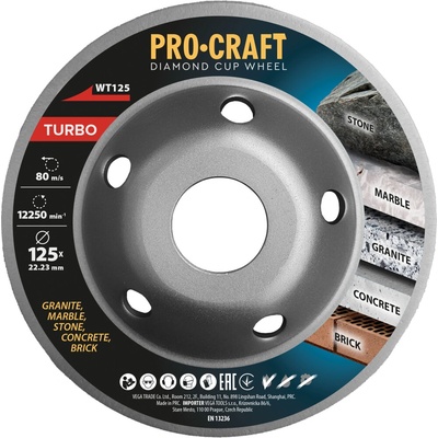 Procraft Diamantový brúsny kotúč turbo 125 mm WT125