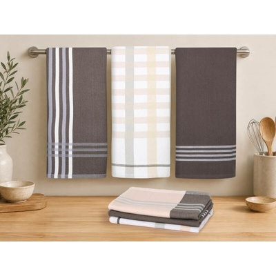 Bellatex Kuchyňské utěrky sada 3 kusů káro šedé 50x70 cm