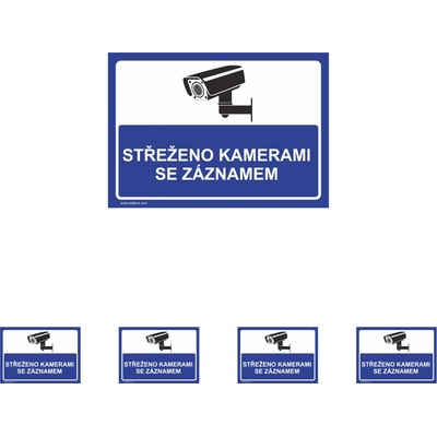 Walteco Strážené kamerami so záznamom (modrá), 210x148mm, formát A5, samolepka Množstvo: 5 ks , 20064BP1