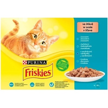 Friskies s lososem s tuňákem s treskou a se sardinkami ve šťávě 4 x 85 g