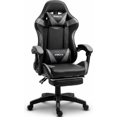 PRO-X Goborelax Геймърски стол с функция за масаж и поставка за крака - черно-сив (bm028)